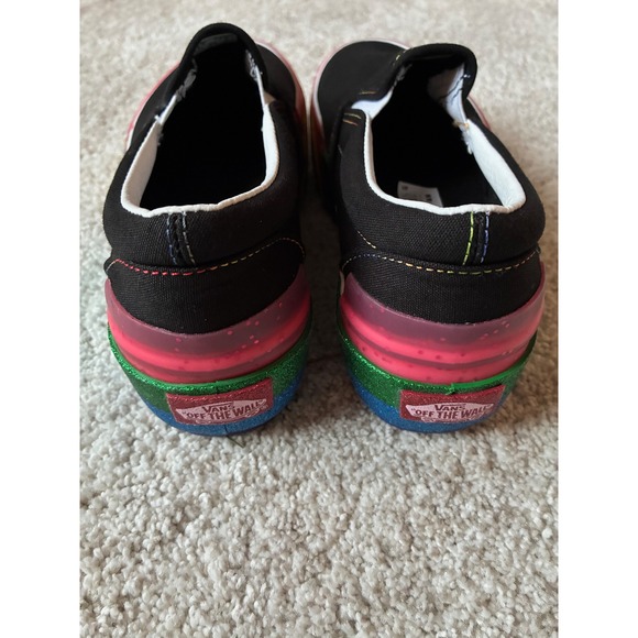 EUC Vans Classic Slip On Women 7 Rainbow Stacked Glitter Heel Pride Maximalist - Picture 8 of 10